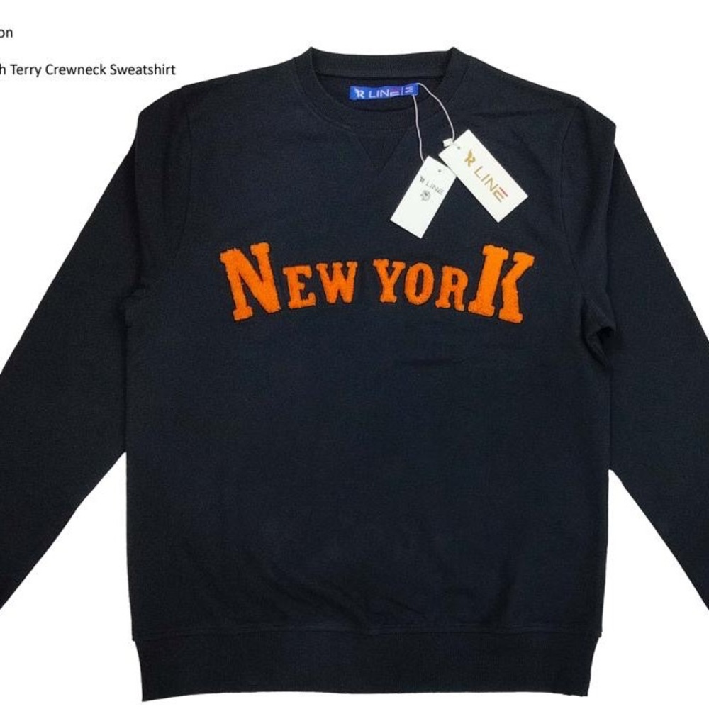 Men's Black Crewneck sweatshirt with Orange New York Design